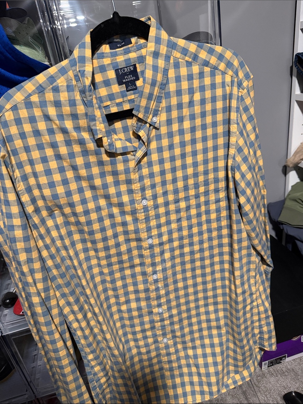 J. Crew Yellow and Blue Gingham Button-Down Shirt